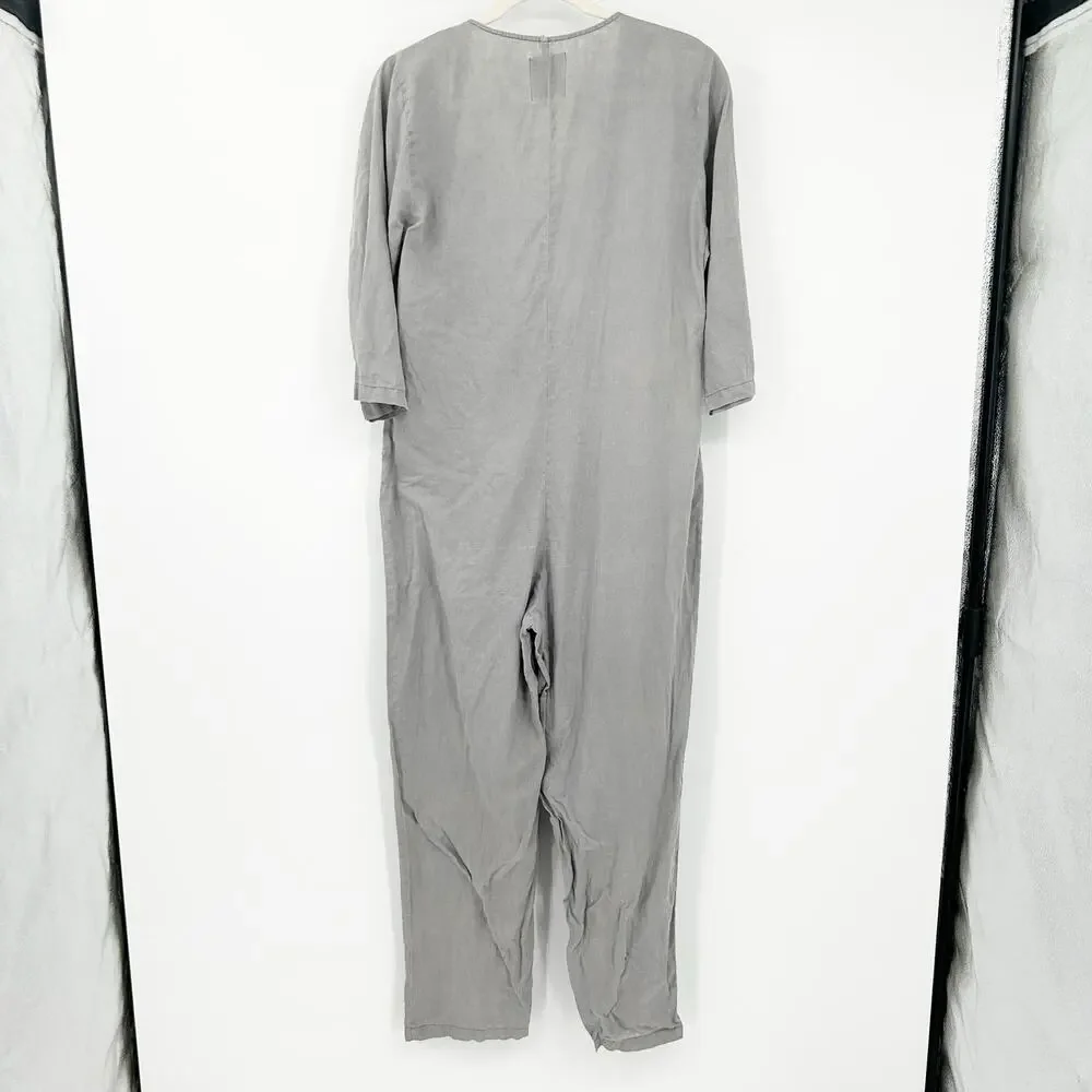 Zara Womens Boho Beachy Lillian 3/4 Sleeve Straight Leg 100% Jumpsuit Small Gray